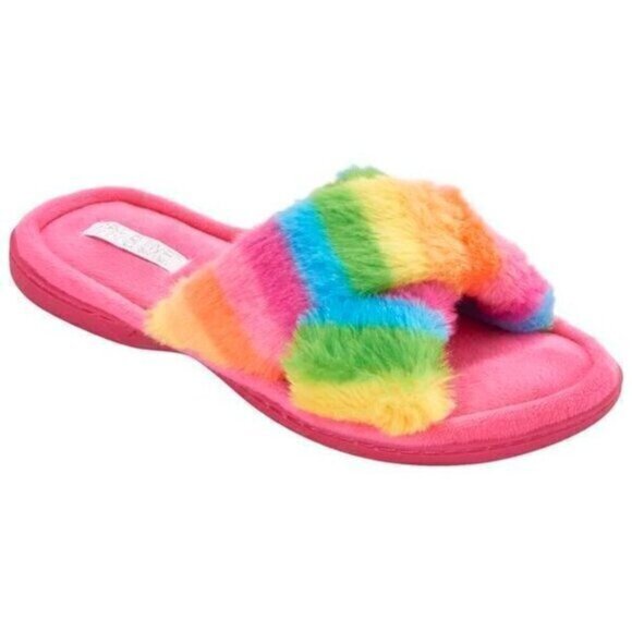 Fifth & Luxe Rainbow X Band Slippers Size 9 Fuchsia Pink - Picture 1 of 13